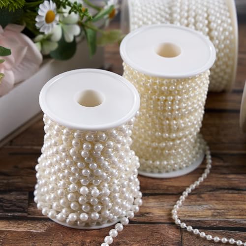 Craft String Pearls Bead 6MM for Wedding Christmas Tree Decorations DIY | 33 Feet Ivory Fake Pearl Garland Beads Trim - size: 6mm/10.1m