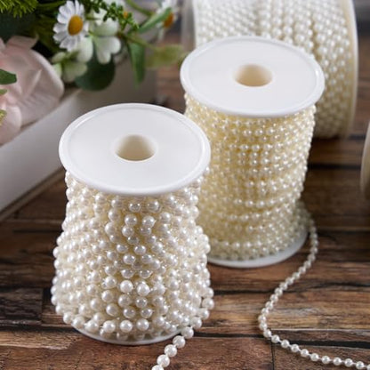 Craft String Pearls Bead 6MM for Wedding Christmas Tree Decorations DIY | 33 Feet Ivory Fake Pearl Garland Beads Trim - size: 6mm/10.1m