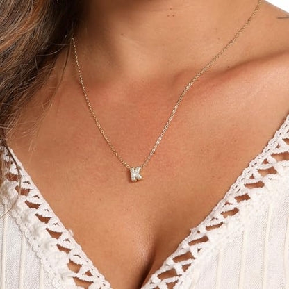 stino 4PCs Bubble Initial Letter Necklace Set, No Tarnish 14K Gold Plated Alphabet Pendant, Jewelry for Women - style: M