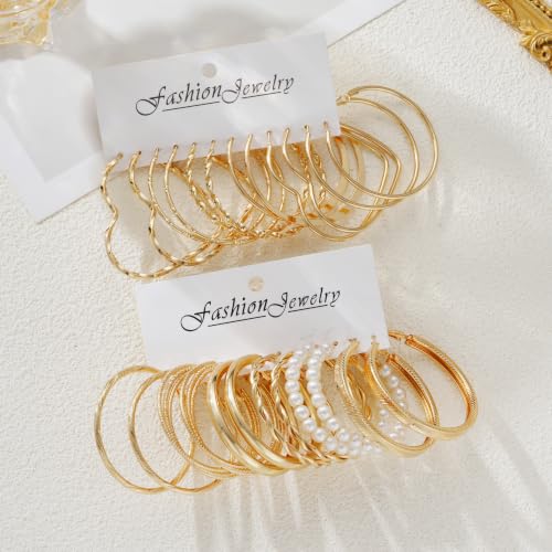 12 Pairs Chunky Gold Hoop Earrings for Women Trendy, Gold Plated Lightweight Hypoallergenic Stack, Thick Open Twisted Huggie Hoops Earring Set - color: 12 Pairs Gold Big Dainty