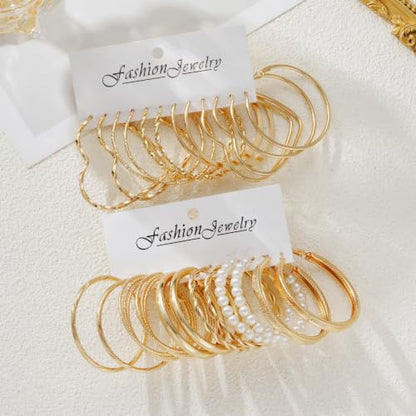 12 Pairs Chunky Gold Hoop Earrings for Women Trendy, Gold Plated Lightweight Hypoallergenic Stack, Thick Open Twisted Huggie Hoops Earring Set - color: 12 Pairs Gold Big Dainty