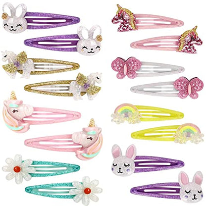 Wingchold 16Pcs Girls Unicorn, Butterfly, Flower, Rabbit Hair Clips - Sparkly Rainbow Hair Accessories for Toddlers, Kids, Hair Clips for Party, Birthday Gift Supplies Favors