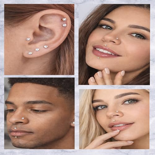 Medusa Piercing Jewelry, 9 Pack Threadless Nose Stud, 316L Surgical Steel Tragus Piercing Jewelry, Flat Back Nose Stud & Earrings Set 20G 18G 16G for Nose, Tragus, Cartilage, Lip, Medusa with Insertion Tool - color: silver