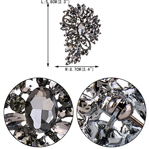 EVER FAITH Women's Austrian Crystal Wedding Flower Leaf Bouquet Brooch - color: Black Black-Tone