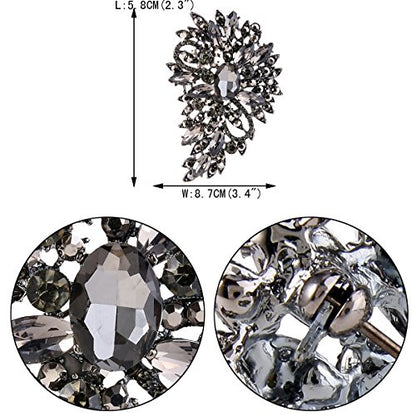 EVER FAITH Women's Austrian Crystal Wedding Flower Leaf Bouquet Brooch - color: Black Black-Tone