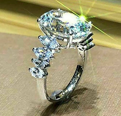 Cuteshop Elegant Huge Zircon Wedding Ring 18k Platinum Plated Shiny Cubic Zirconia Crystal Diamond Wedding Jewelry for Women (9) - size: 9