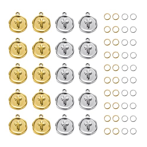 Gold Plated Stainless Steel Cross Charm for Men and Women Necklace Bracelet DIY Jewelry Charms Pendants Bulk - color: Cross Gold Silver