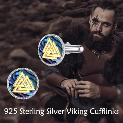 Cufflinks for Men Sterling Silver Abalone Shell Tuxedo Shirt Cuff Links Jewelry for Men Father Business Groomsmen - style: viking