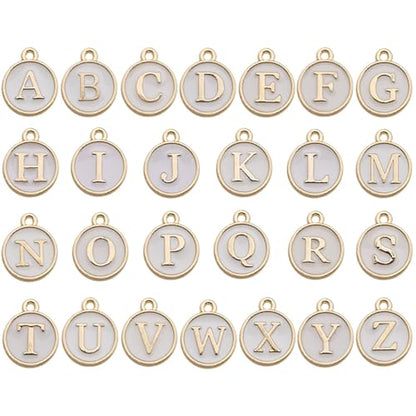 A-Z Letter Charms Round Enamel Alphabet Initial Pendant for Jewelry Making,Double-Side for Necklace Bracelet Earring DIY Craft - color: 1 set(26pcs)-White