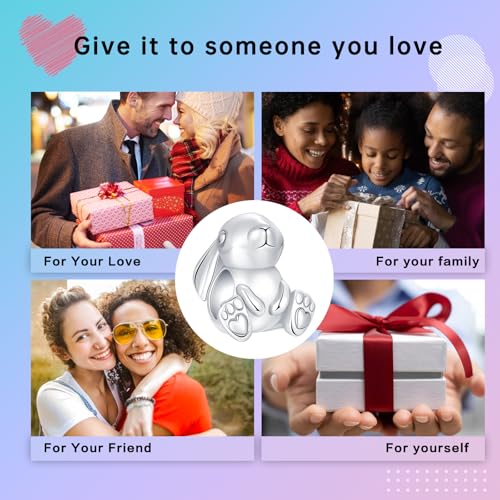 LUXILLA Charms for Bracelets & Necklace 925 Sterling Silver Charms Elephant Happy Birthday Charm Fit for Valentine's Day Mother's Day Jewelry Gift for Women - color: Easter Cute Bunny Charm
