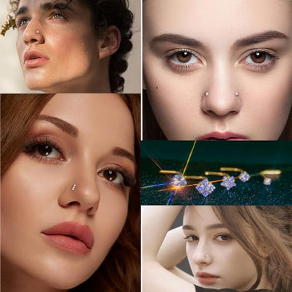 14k Gold Plated Nose Rings Studs for Women 316L Surgical Steel Nose Piercings 22g/20g/18g Gauges 1.5mm/2mm/2.5mm/3mm/3.5mm/4.5mm Sizes - color: 20g 9pcs S Gold Surgical Steel