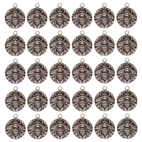 0.78’’ Coin Bee Charms, 30 Pcs Coin Bee Charms Alloy Double-Sided Printed Charm Retro Bee Accessories Jewelry for Girls Women Jewelry Making - color: Bronze