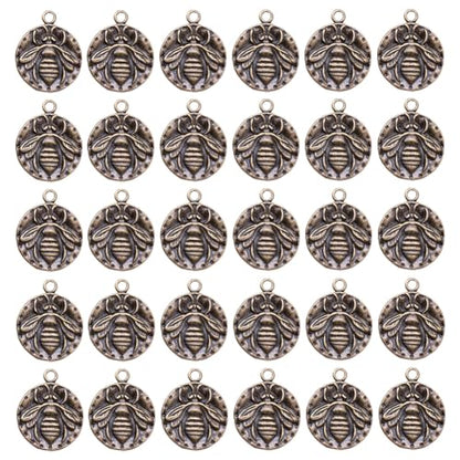 0.78’’ Coin Bee Charms, 30 Pcs Coin Bee Charms Alloy Double-Sided Printed Charm Retro Bee Accessories Jewelry for Girls Women Jewelry Making - color: Bronze