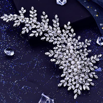 Crystal Wedding Hair Comb Bridal Hair Accessories Pearl and Rhinestone Bridal Side Combs for Women and Girls （Silver） - color: Silver