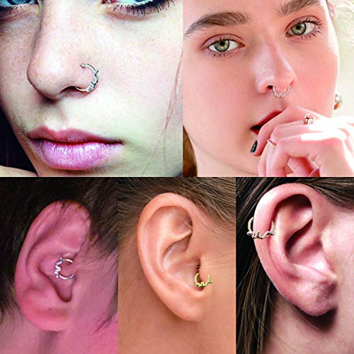 FUNLMO 18G 16G Septum Jewelry Triple Stacked Septum Nose Ring Surgical Steel Daith Conch Helix Cartilage Lobe Piercing Jewelry - color: Style14: Black-snake shape