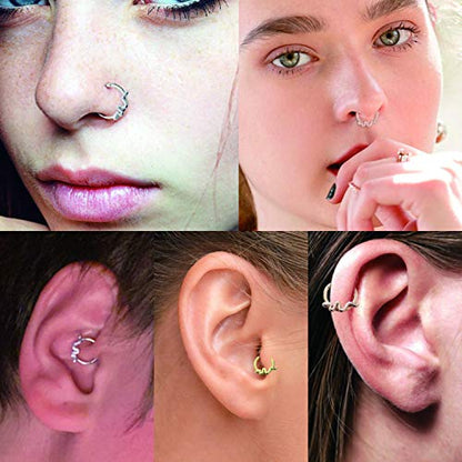 FUNLMO 18G 16G Septum Jewelry Triple Stacked Septum Nose Ring Surgical Steel Daith Conch Helix Cartilage Lobe Piercing Jewelry - color: Style14: Silver-snake shape