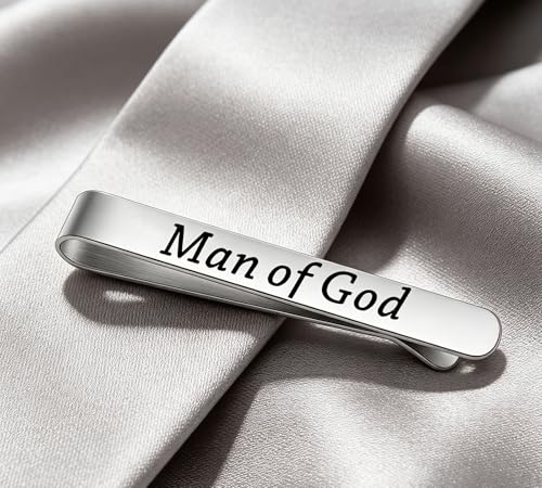 LQRI Man Of God Tie Clip Father's Day Baptism Religious Accessories Godfather Christian Gifts Pastor's Appreciation Gifts