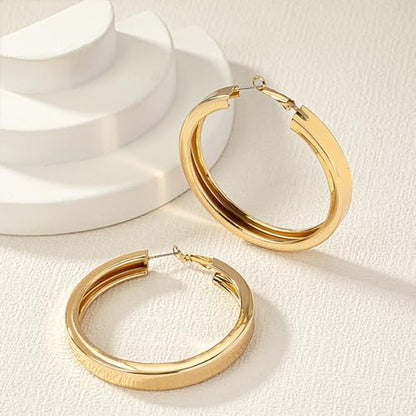 Large Hoop Earrings for Women Lightweight Chunky Earrings | Big Hoop Earrings for Women Chunky Jewelry 70s Outfits for Women - style: Hoop-G-01