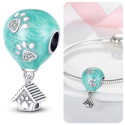 Vegas Safety Chain Sun Birthday Mom Camera Dog God Psalm Bead Pendant 925 Sterling Silver Dangle Compatible With Pandora Moments Charm Bracelet - style: Dog Paw Hot Air Balloon House Kennel