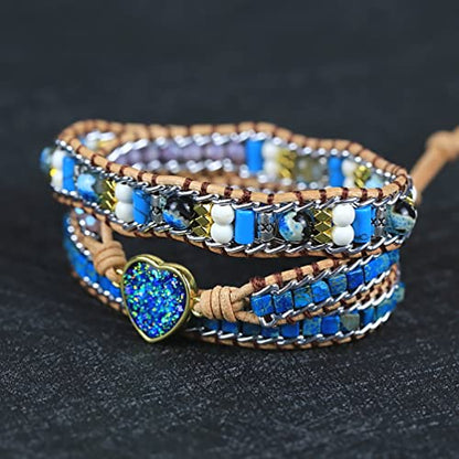 Women Wrap Bracelet Boho Natural Jasper Crystal Stone Beads Strand Bracelets - color: Style 11-Purple