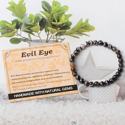 MASSIVE BEADS Handmade Yoga Stretch Elastic Bracelet Natural Stone Crystal Healing Power Energy Gifts for Unisex Adult 4mm 6mm 8mm 10mm - color: Evil Eye Agate(Against Evil), size: 6mm