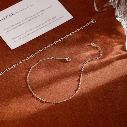 Gold/Silver Anklets for Women Waterproof 14K Gold/Silver Plated Ankle Bracelet Trendy Layered Adjustable Shining Chain Set Summer Beach Sparkle Jewelry Gift Non Tarnish Lightweight Hypoallergenic - color: GD