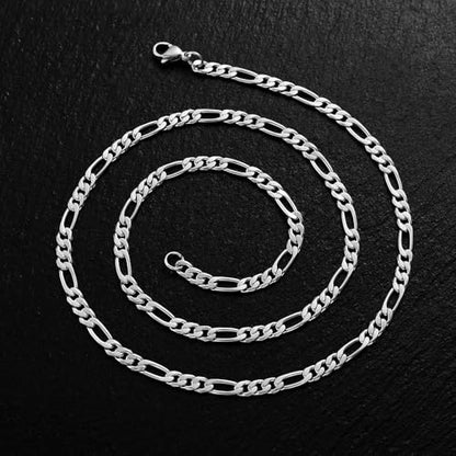 Stainless Steel Figaro Link Chain Necklace For Men Women, 3mm 4mm 5mm 7mm Width, 18k Gold Plated 18 20 22 24 Inch Figaro Chain, No Tarnish Durable Waterproof Jewelry - color: 4MM Silver, size: 18inches