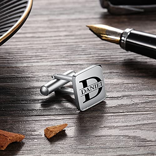 Custom Cufflinks for Men - Personalized Gold Mens Cufflinks with Engraving Name & Initial Stainless Steel Cuff Links for Wedding Groom Businessman - color: Style 4