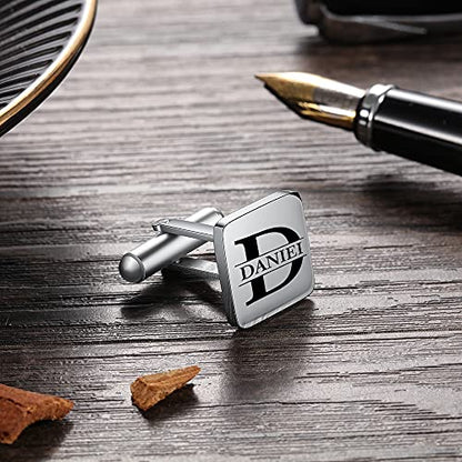 Custom Cufflinks for Men - Personalized Gold Mens Cufflinks with Engraving Name & Initial Stainless Steel Cuff Links for Wedding Groom Businessman - color: Style 4