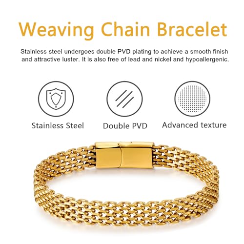 Mens Bracelet-Stainless Steel Magnetic Clasp Franco Chain Bracelets for Men - color: C-Gold