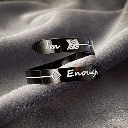 Opening Black Keep Going ring Stainless Steel Adjustable Never give up Jewelry Inspirational Opening Stacking Cute Hiphop Band - style: IM Enough
