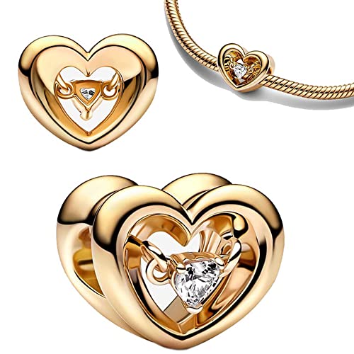 Jewelry Love Heart Charms for Women Bracelets and Necklaces | 925 Sterling Silver,Mother's Day Birthday Christmas - color: Gold Radiant Heart Floating Stone Charm