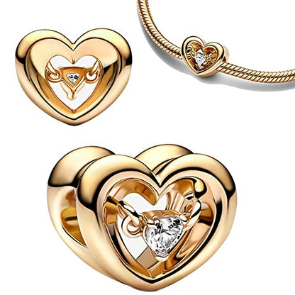 Jewelry Love Heart Charms for Women Bracelets and Necklaces | 925 Sterling Silver,Mother's Day Birthday Christmas - color: Gold Radiant Heart Floating Stone Charm