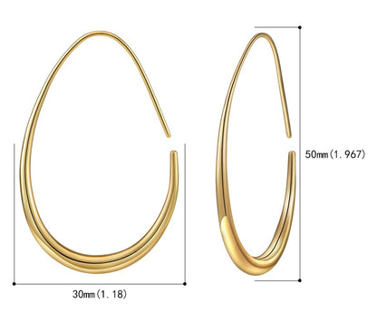 Lightweight Teardrop Hoop Earrings for Women - 14k Gold/White Gold Plated Large Oval Pull Through Hoop Earrings High Polished Statement Jewelry Gift for Women - color: Gold 50*30