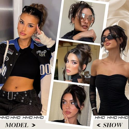 HMD Tousled Updo Messy Bun Hair Piece Ponytail Hairpieces for Women | Synthetic Hair Extension Ponytail with Elastic Rubber Band, Updo Hairpiece Hair Bun Scrunchies for Women Daily Party - color: 6A Dark Brown