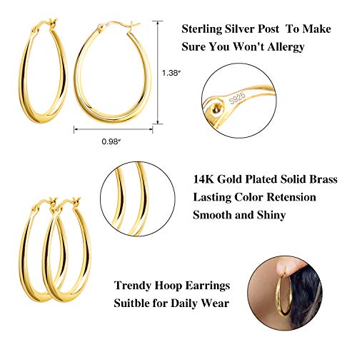 Silver Oval Hoop Earrings for Women 14K Gold Plated Hoop Earrings | Hypoallergenic Lightweight - color: A-14K Gold