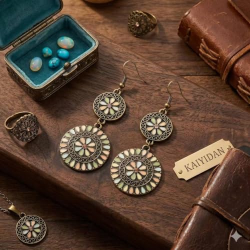 Boho Turquoise Dangle Earrings For Women Trendy,Western Blue Gemstone Drop Earings,Vintage Gothic Ethnic Statement Beach Vacation Long Birthstone Earrings with Leaf Teardrop Turquoise Crystal Tassels,Fashion Jewelry Birthday Gift. - style: A35 Vintage Bro