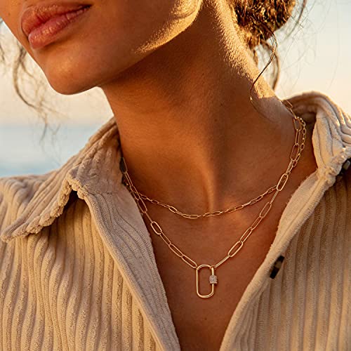 Aobei Pearl 18K Gold Plated Moon Star Lion Evil Eye Love Heart Cross Pendant Necklace Medallion Paperclip Chian Choker Layering Jewery for Women - color: Golden Oval Screw Lock