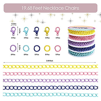 Happy Makers 39.37 Feet Necklace Figaro Chains for Jewelry Making, 4 Colors Brass Plated Necklace Chains with 40 Lobster Clasps, 80 Jump Rings in Bulk for Women Men DIY Bracelet Craft