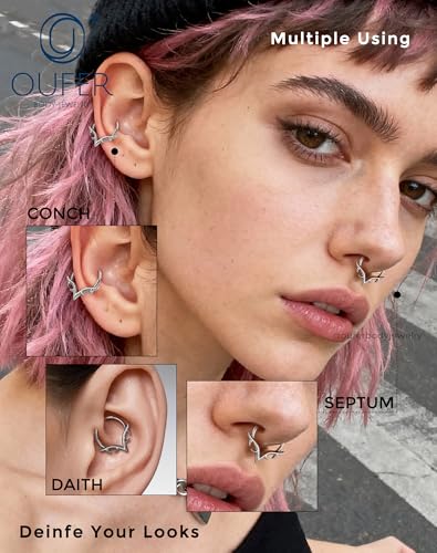OUFER 16g Septum Rings, Blade Wings Septum Jewelry, V Shape Hinged Segment Clicker, Hypoallergenic Surgical Steel Nose Rings Hoops, Helix Daith Tragus Conch Piercing Jewelry for Women Men Silver/Gold - color: Gold