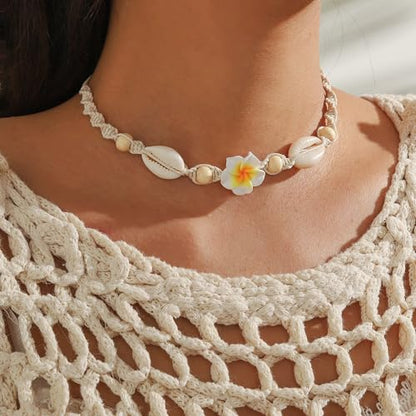 Nackiy Shell Necklace for Women, Handmade Summer Beach Jewelry Gift | Natural Sea Shell Necklace, Adjustable Collar Fit, Coastal Beach Style, Shell Starfish Charms, Lightweight Summer Jewelry - color: White