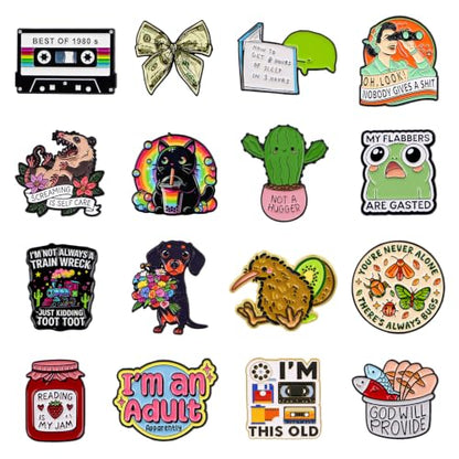 4/6/9/10/12/16/20PCS Cute Enamel Pins Bulk Set, Art Aesthetic Lapel Brooches, Humorous Quote Pins for Backpacks Jackets Hats Bags, Novelty Cool Badges for Women, Men, Teens, Kids - style: 16pcs A