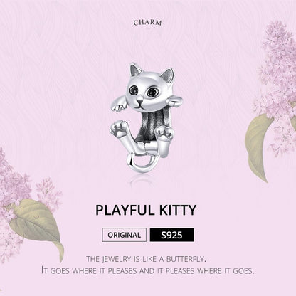Hummingbird Charms For Bracelets 925 Sterling Silver Animal Dangle & Beads Butterfly Cat Beads Charms For Women Jewelry Gift - color: silver Cat