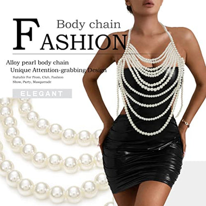 Florry Pearl Body Chain Shoulder Necklace Top Body Jewelry for Women Fashion Bra Chains for Wedding Party