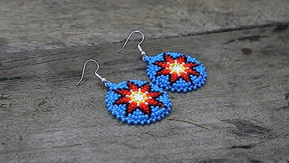 Handmade Native American Style Tribal ethnic Seed Bead Beaded Layered Medallion Necklace - color: Morning Star - Skyblue