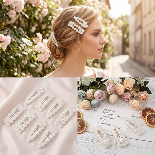 6 Pcs Pearl Hair Clips, 2 Style Snap Barrette Pearl Hair Pins for Women | Elegant Hair Accessories for Wedding Party Daily Styling