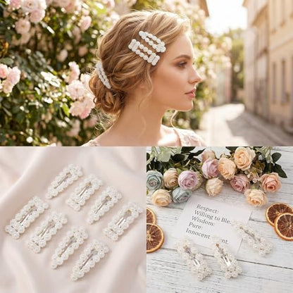 6 Pcs Pearl Hair Clips, 2 Style Snap Barrette Pearl Hair Pins for Women | Elegant Hair Accessories for Wedding Party Daily Styling