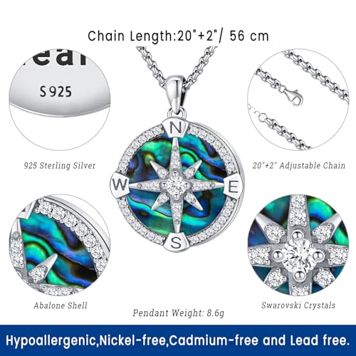 Compass Necklace for Women Men 925 Sterling Silver Pendant Urn Necklaces for Ashes Picture Locket Necklace Anchor Necklace Viking Necklace Crystals CZ Moonstone Abalone Shell Turquoise Compass Jewelry - color: Q-F-Compass Picture Locket, style: Locket