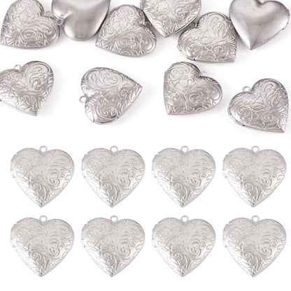 10Pcs 316 Stainless Steel Locket Pendants Silver Heart Photo Frame Charms Heart Locket Charms for Necklaces DIY Memorial Necklace Making - color: Stainless Steel Color, Heart