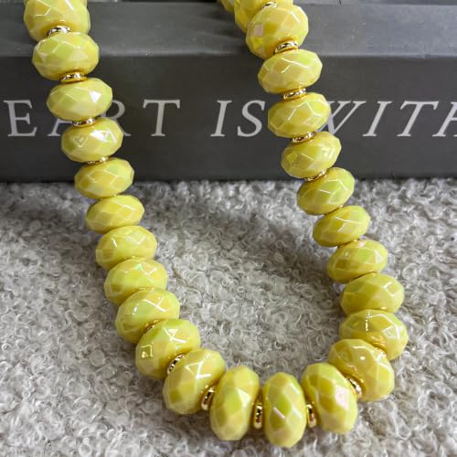 Colorful Chunky Acrylic Beaded Choker Necklaces for Women | Multicolor Faceted Beads, Sturdy Metal Chain, Adjustable Detachable, Lightweight, Summer Boho, Sparkly Statement Jewelry Gift - color: Yellow